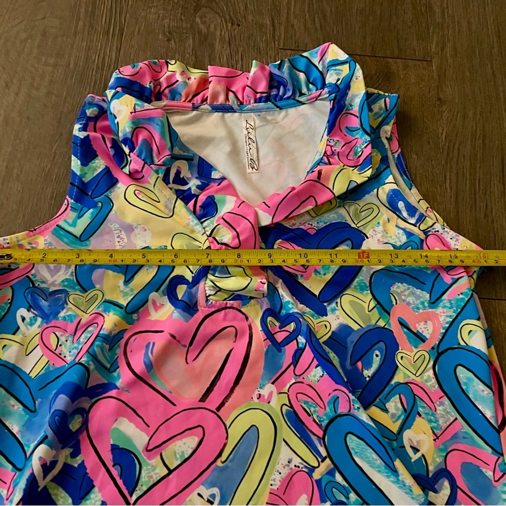 Lulu B Sleeveless Ruffle Cooling UPF 50 Top Colorful Hearts Print Small NWT new - Picture 4 of 12